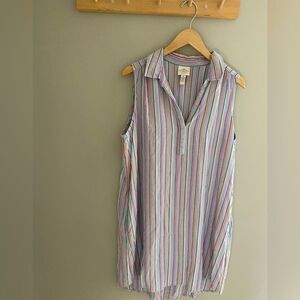 St. John's Bay Linen Blend Multicolor Striped Collared Dress